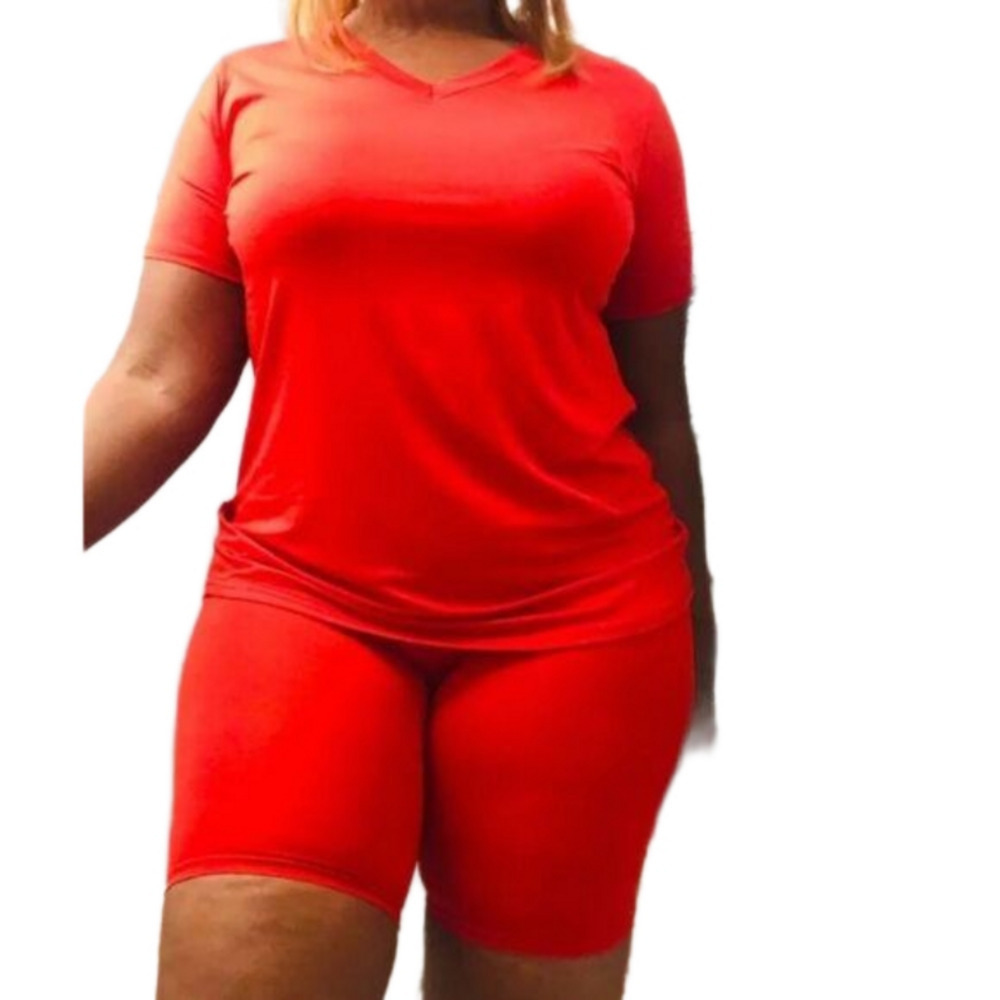Ladies Solid Simple red Casual Two-piece Set sz XXL COLOR IS RED